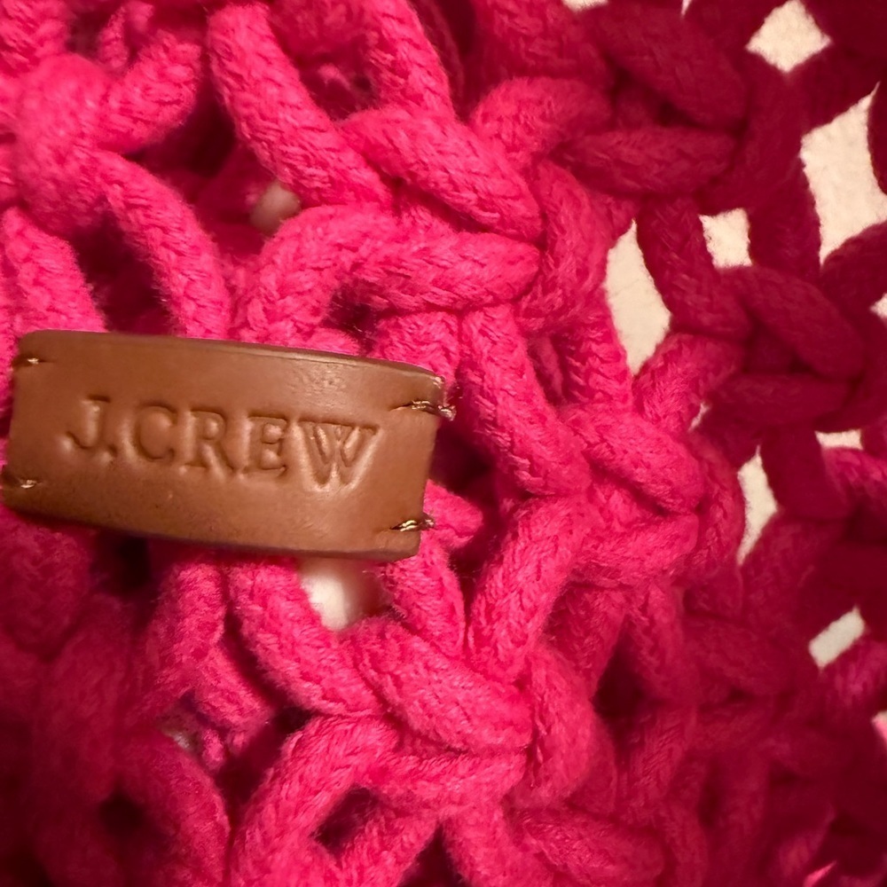 JCrew Multi Purpose Large Macrame Tote Hot Pink NWOT - Picture 3 of 7